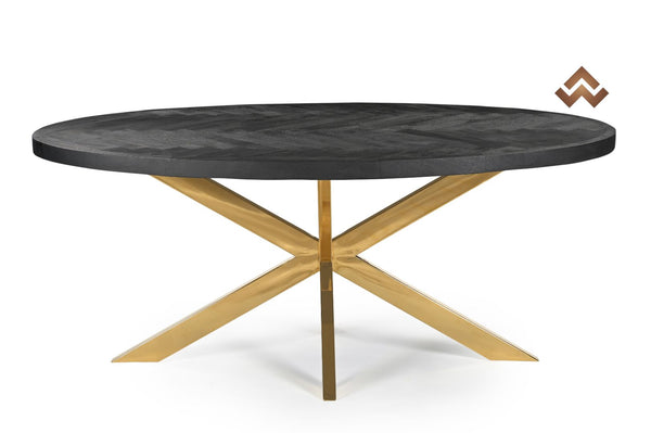 Oval visgraat eettafel Gold